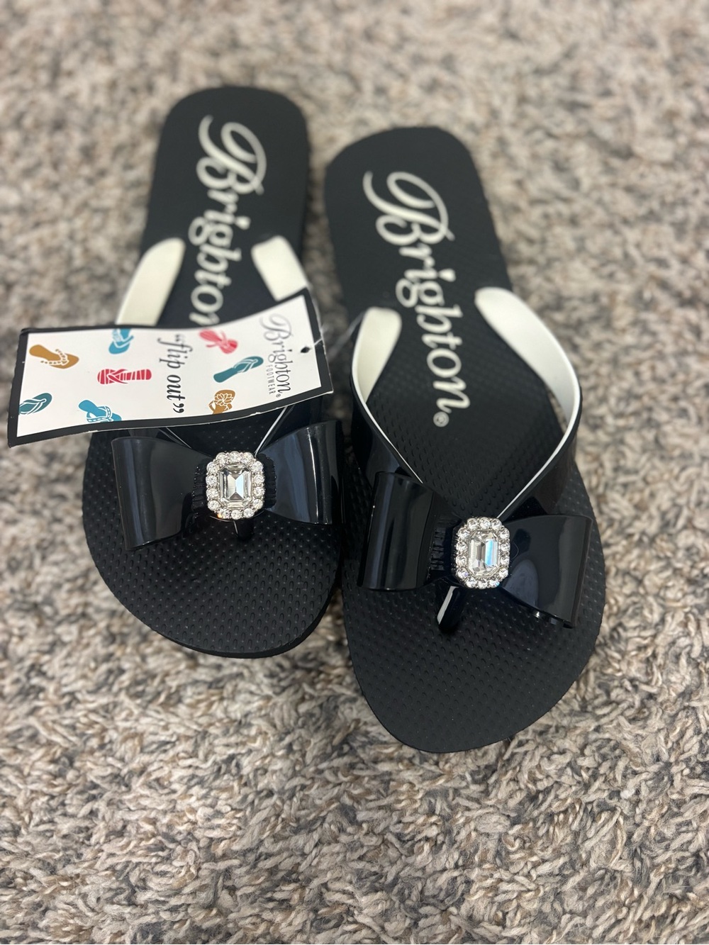 Brighton Black Jelly Bow Sandals with Crystal Accent